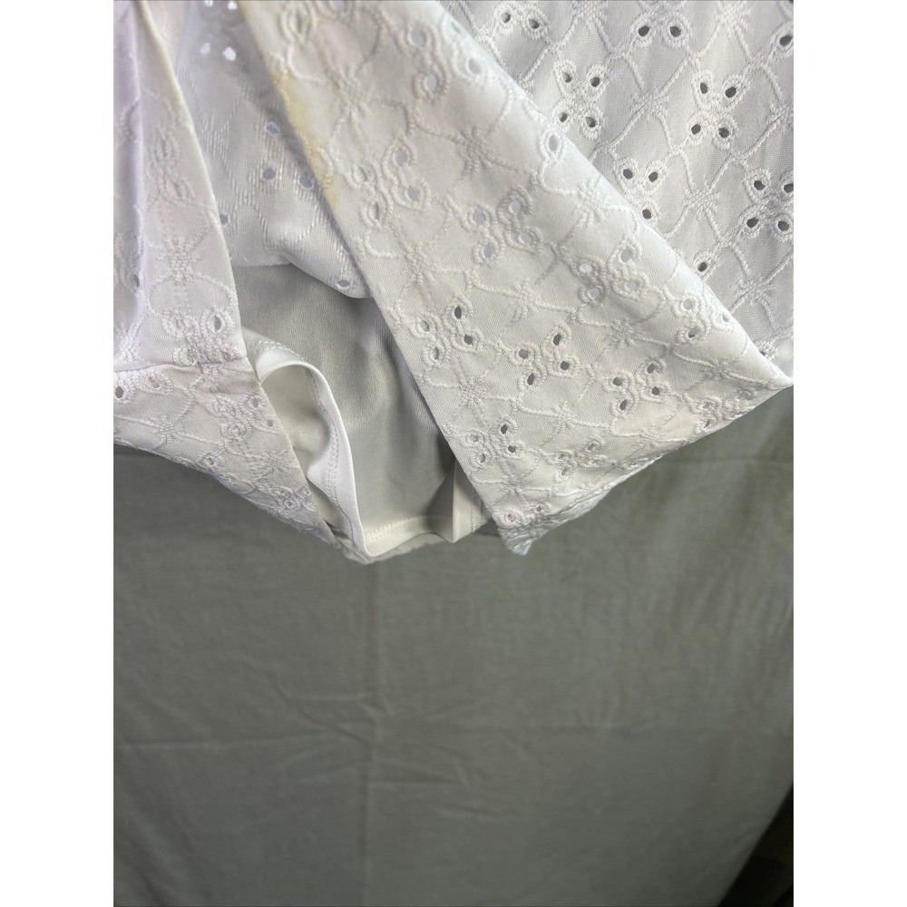Love Squared White Eyelet Lace Mini Dress Sz M Ruffle Puff Sleeve Milkmaid Boho - Picture 14 of 16